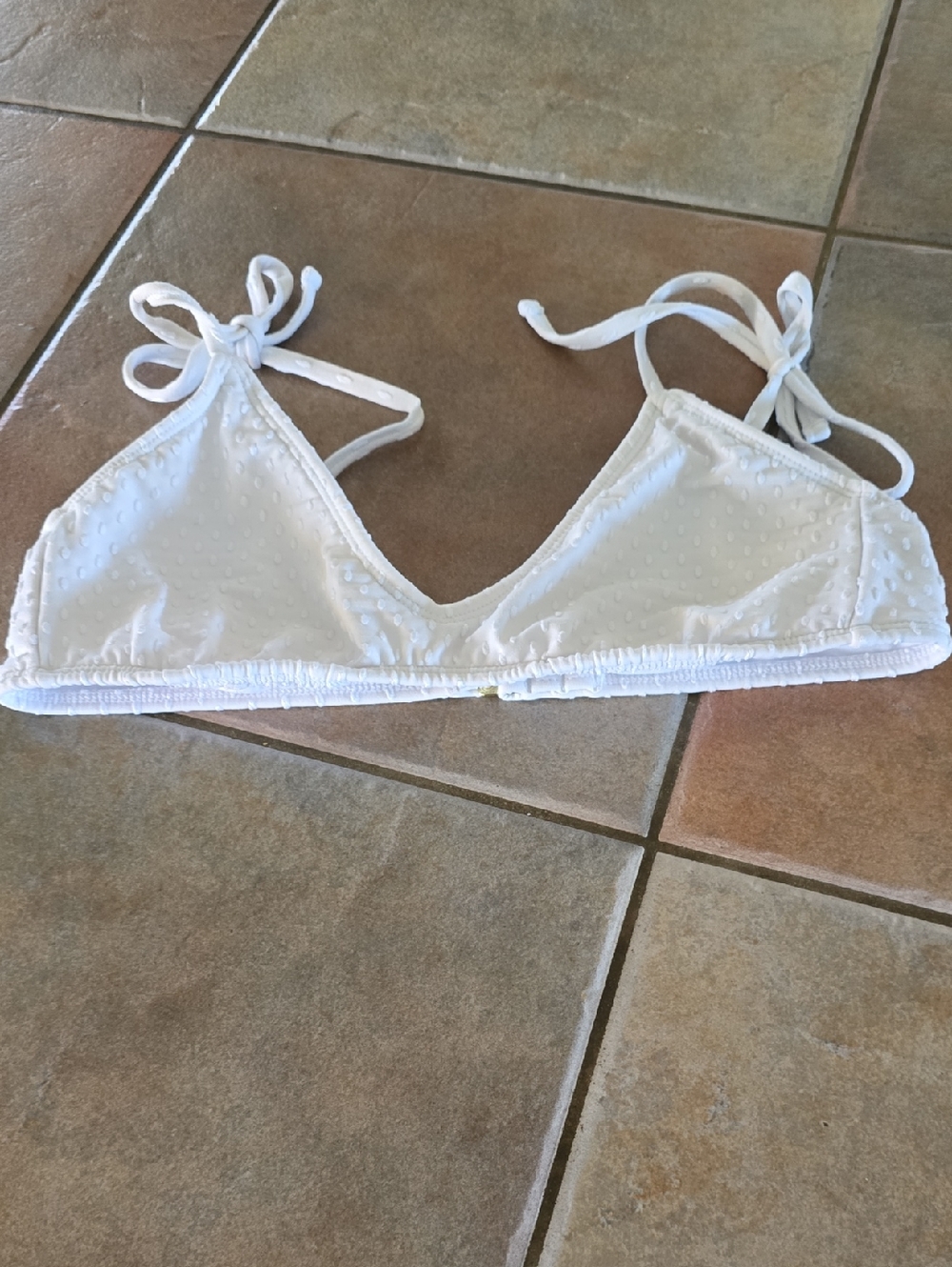 White Swiss Dot Bralette Swim Top with Tie Straps Sz Lg
